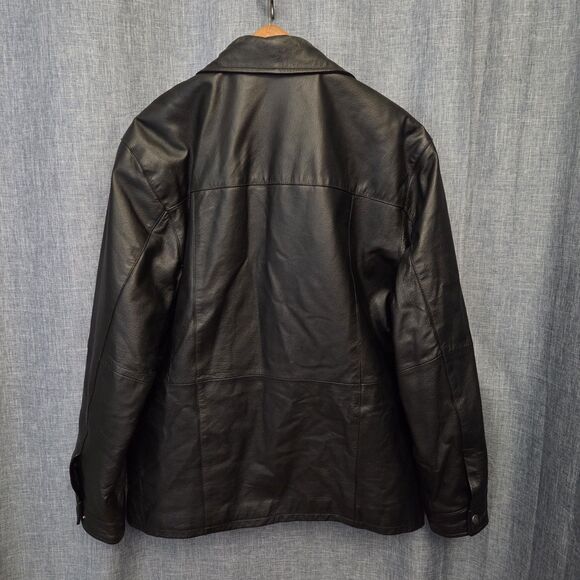 MAZZONI Leather Car Coat Men's L Black Zip-Up Quilted Lining - Picture 14 of 16